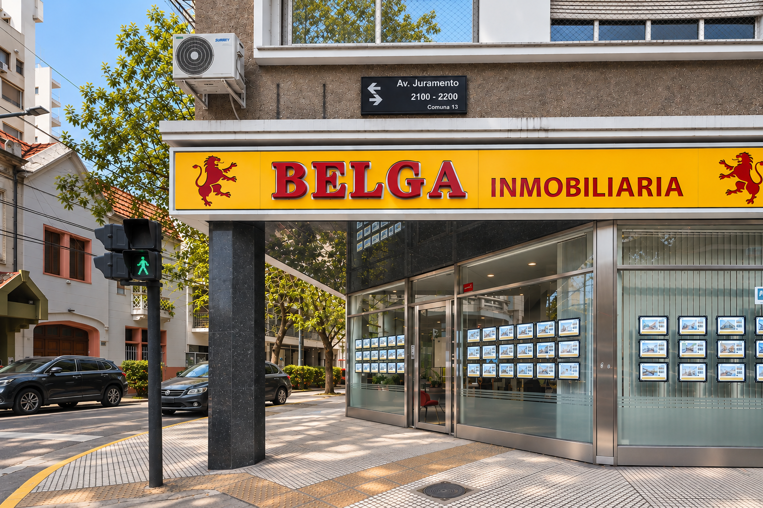 Fachada de la sucursal Belgrano C de Belga Inmobiliaria en Av. Juramento 2102